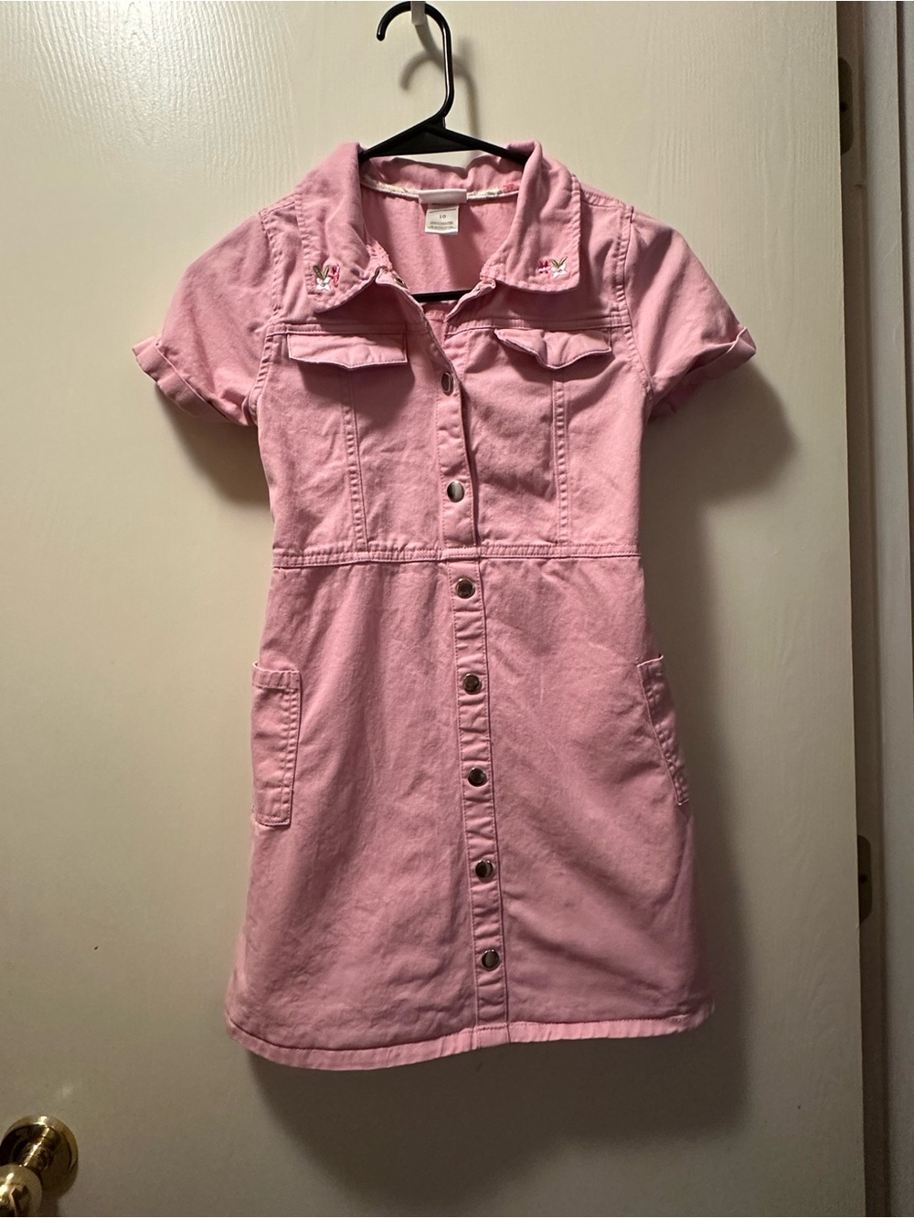 Little Lass Girls Pink Denim Button Front Dress | Size 10